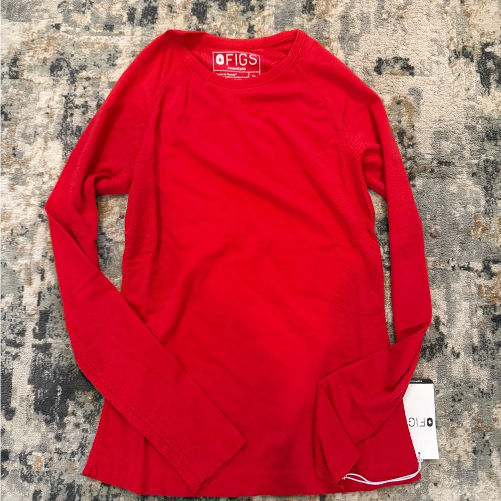 Figs Red Fitted Long Sleeve T-Shirt